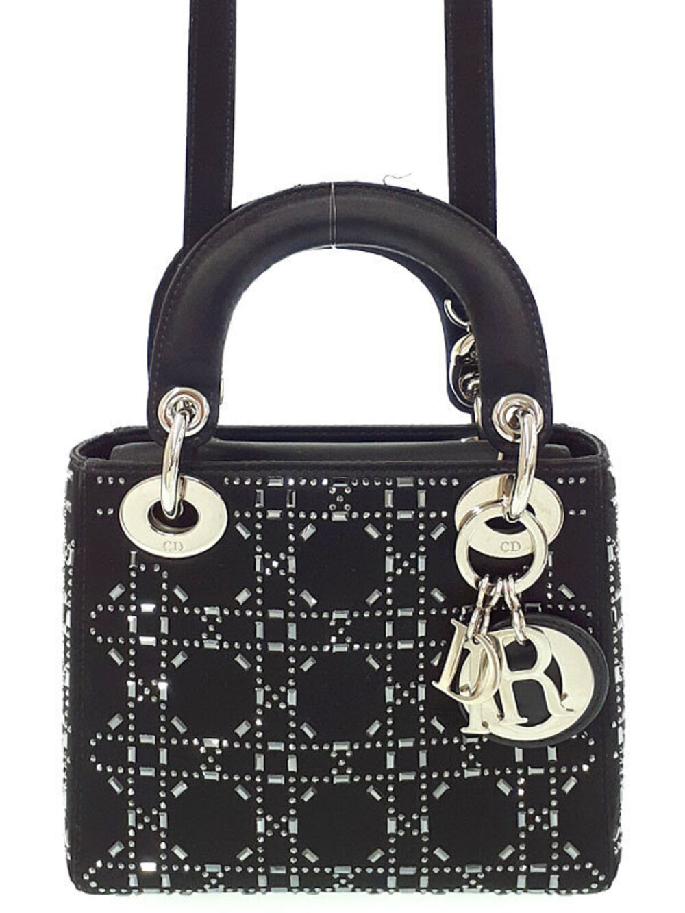 Christian Dior Black Strass Cannage Satin Lady Dior Bag crystal embellished